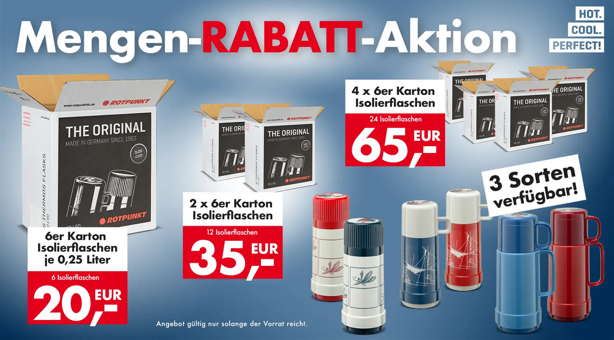 6er-Pack Isolierflaschen – ROTPUNKT Thermoflaschen 0,25L | 20 € Set