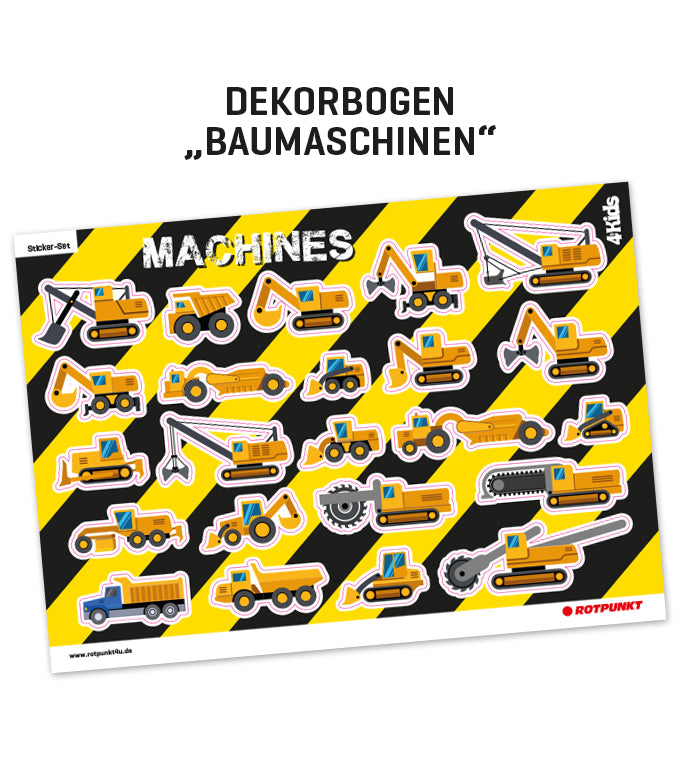 Kinderflasche „4 KIDS“ - Dekorbogen Baumaschinen