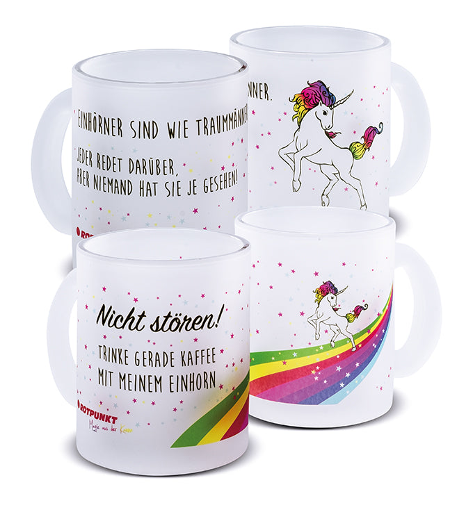 Einhorn-Tassen - 2x Milchglas / Motiv 1 und 2