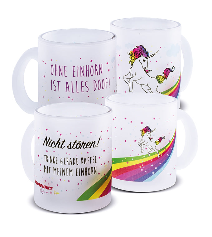Einhorn-Tassen - 2x Milchglas / Motiv 1 und 3
