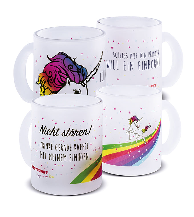 Einhorn-Tassen - 2x Milchglas / Motiv 1 und 4