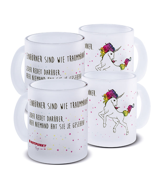Einhorn-Tassen - 2x Milchglas / Motiv 2