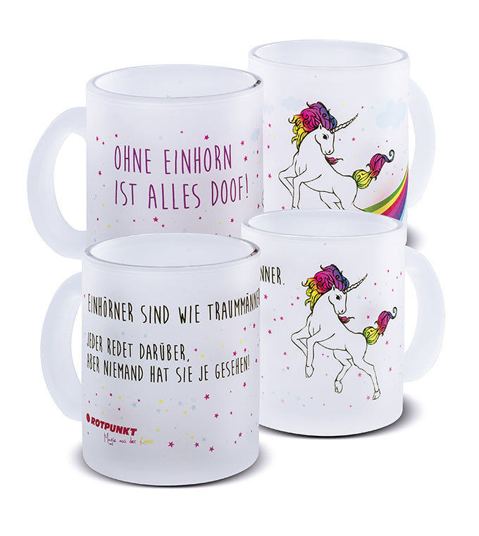 Einhorn-Tassen - 2x Milchglas / Motiv 2 und 3