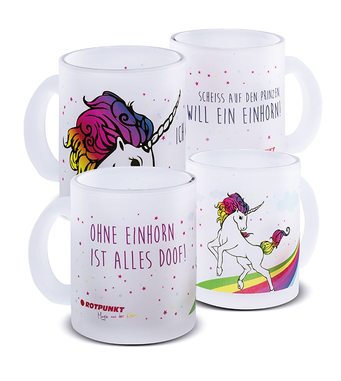 Einhorn-Tassen - 2x Milchglas / Motiv 3 und 4
