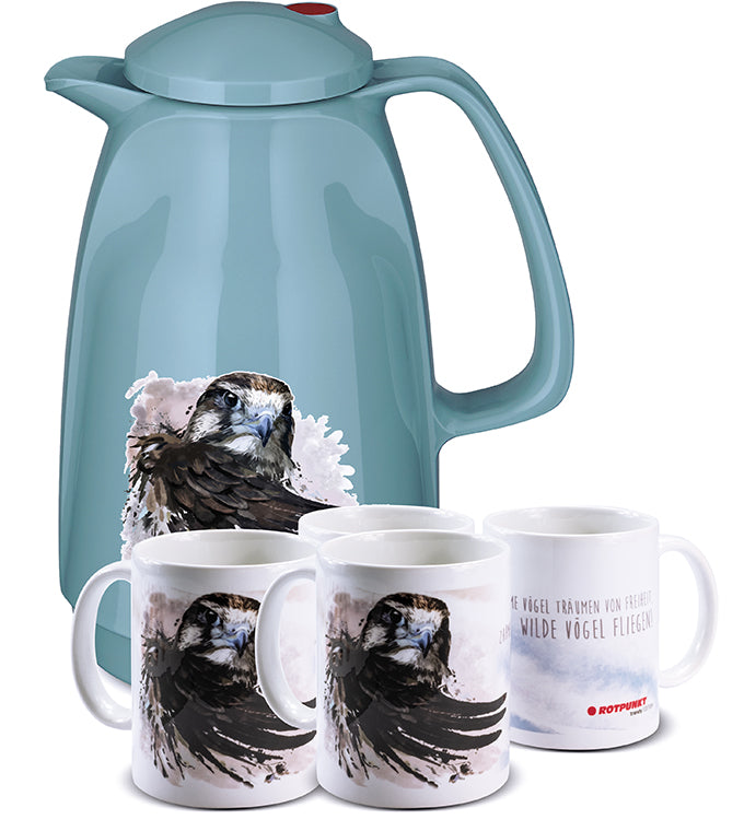 Falke-Set pearl grey - mit 2 Keramiktassen / Motiv 1