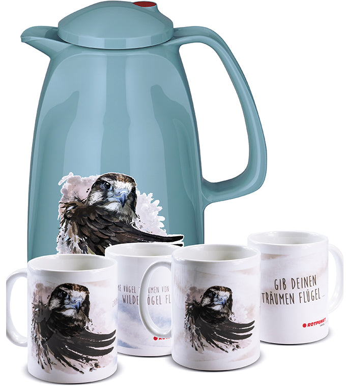 Falke-Set pearl grey - mit 2 Keramiktassen / Motiv 1 und 2