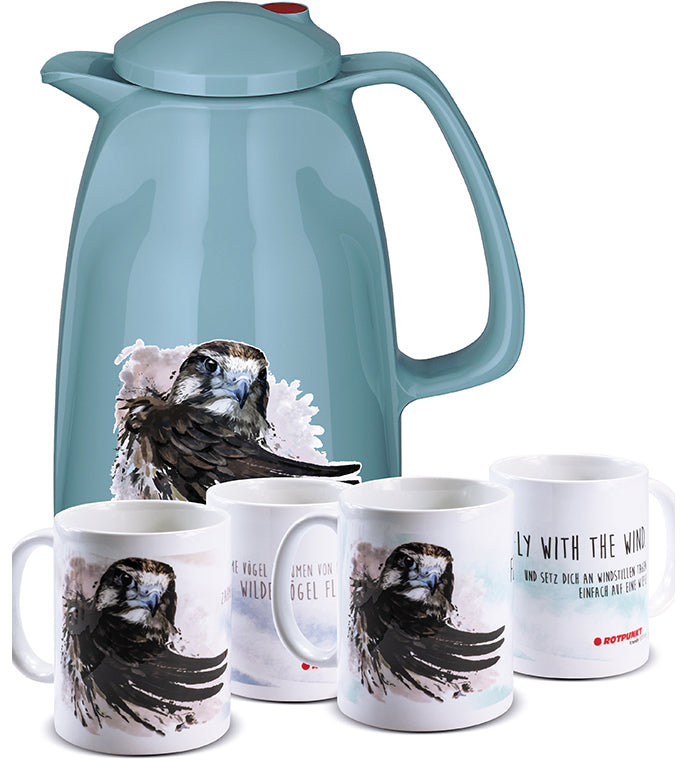 Falke-Set pearl grey - mit 2 Keramiktassen / Motiv 1 und 4