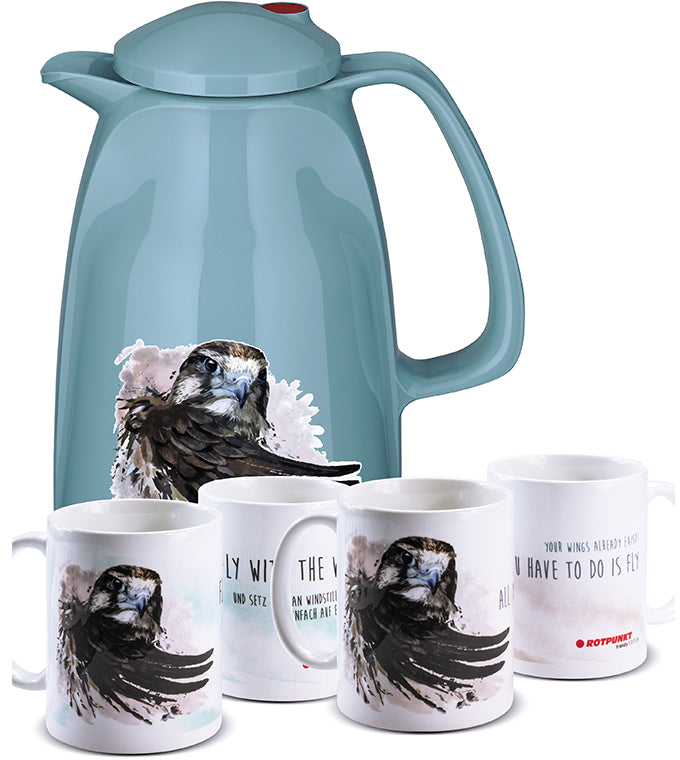 Falke-Set pearl grey - mit 2 Keramiktassen / Motiv 3 und 4