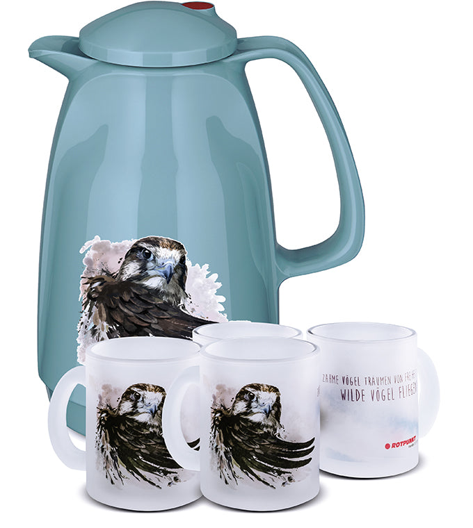 Falke-Set pearl grey - mit 2 Milchglastassen / Motiv 1