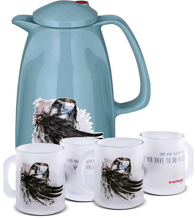 Falke-Set pearl grey - mit 2 Milchglastassen / Motiv 1 und 3