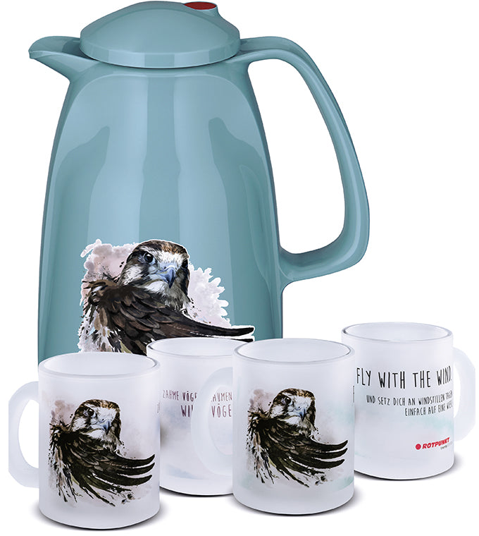 Falke-Set pearl grey - mit 2 Milchglastassen / Motiv 1 und 4