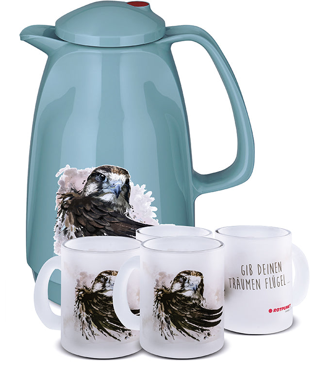 Falke-Set pearl grey - mit 2 Milchglastassen / Motiv 2