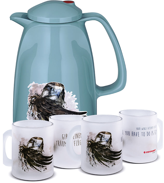 Falke-Set pearl grey - mit 2 Milchglastassen / Motiv 2 und 3