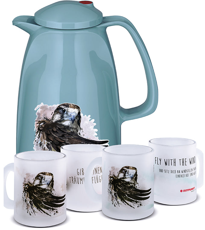 Falke-Set pearl grey - mit 2 Milchglastassen / Motiv 2 und 4