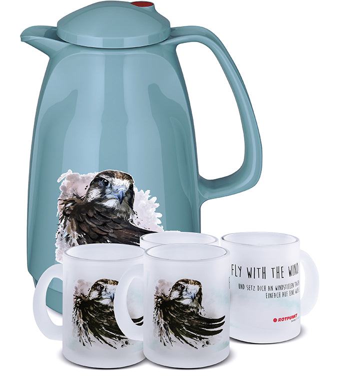 Falke-Set pearl grey - mit 2 Milchglastassen / Motiv 4