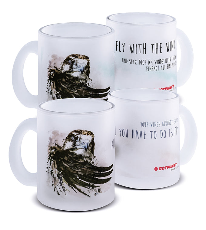 Falke-Tassen - 2x Milchglas / Motiv 3 und 4