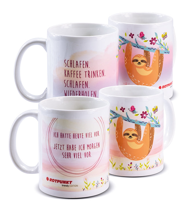 Faultier-Tassen - 2x Keramik / Motiv 1 und 4