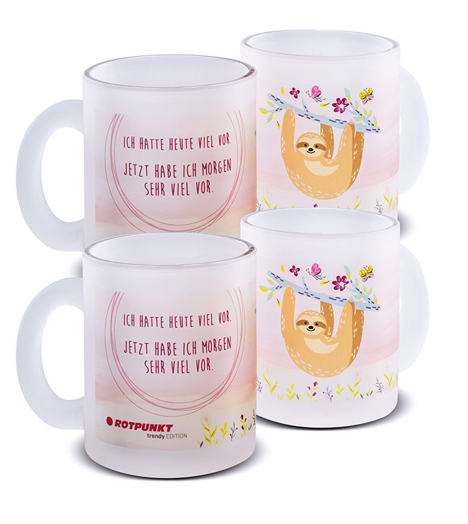 Faultier-Tassen - 2x Milchglas / Motiv 1