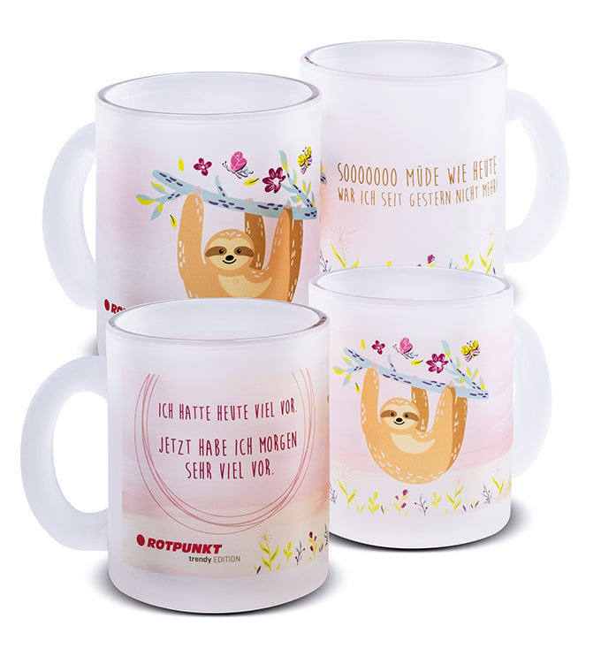 Faultier-Tassen - 2x Milchglas / Motiv 1 und 3