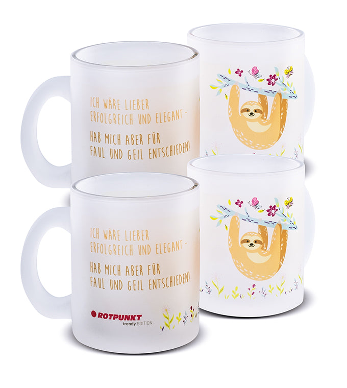 Faultier-Tassen - 2x Milchglas / Motiv 2