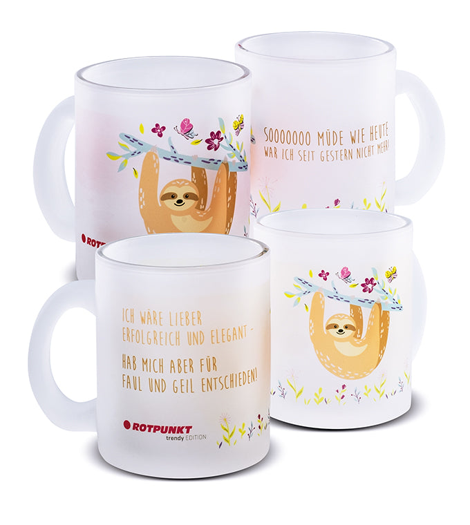 Faultier-Tassen - 2x Milchglas / Motiv 2 und 3