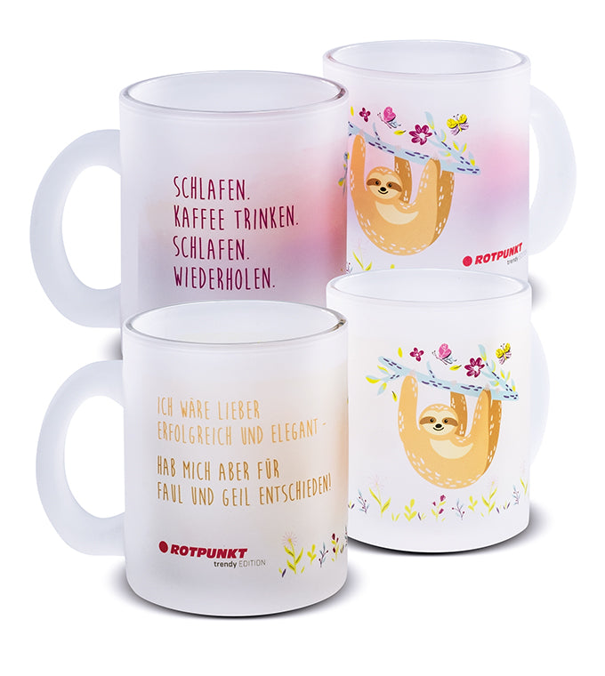 Faultier-Tassen - 2x Milchglas / Motiv 2 und 4