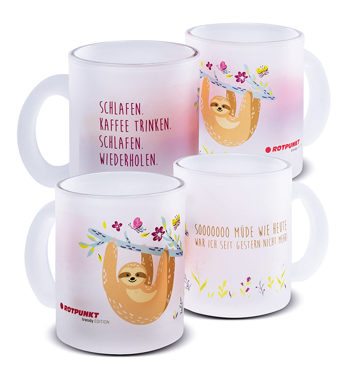 Faultier-Tassen - 2x Milchglas / Motiv 3 und 4