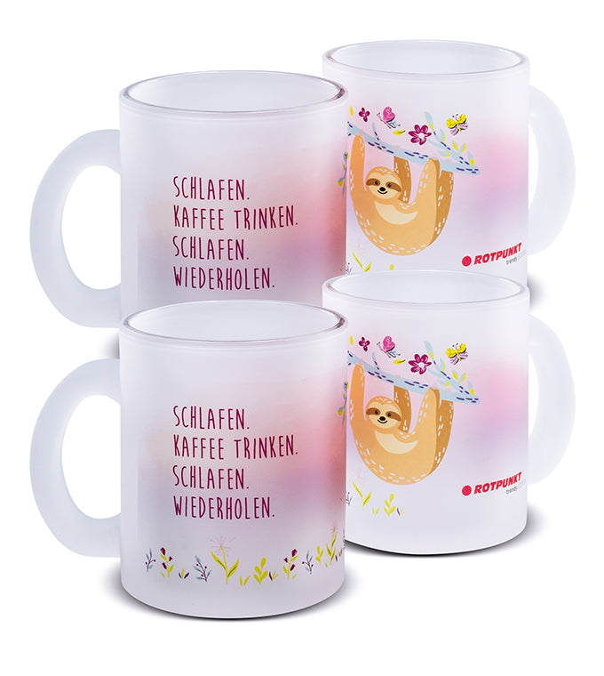 Faultier-Tassen - 2x Milchglas / Motiv 4