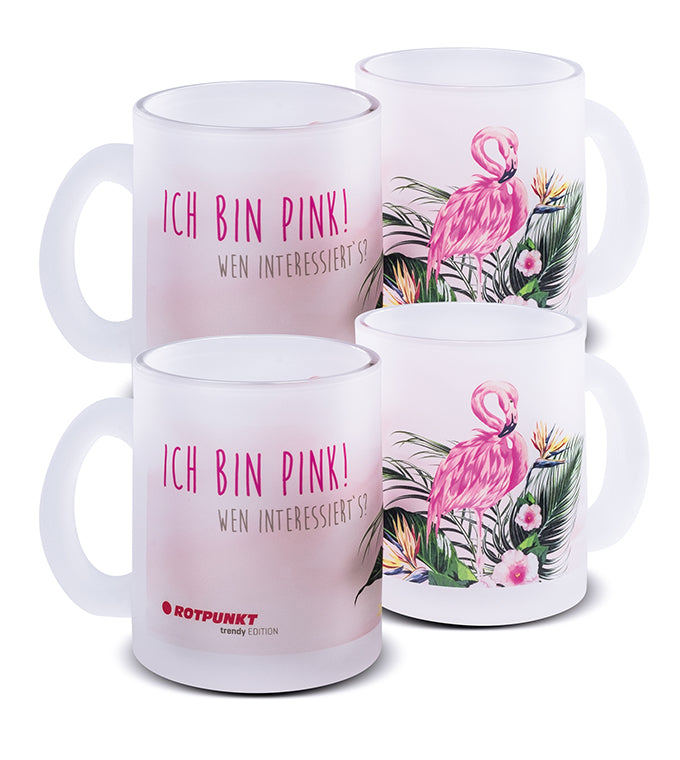 Flamingo-Tassen - 2x Milchglas / Motiv 1