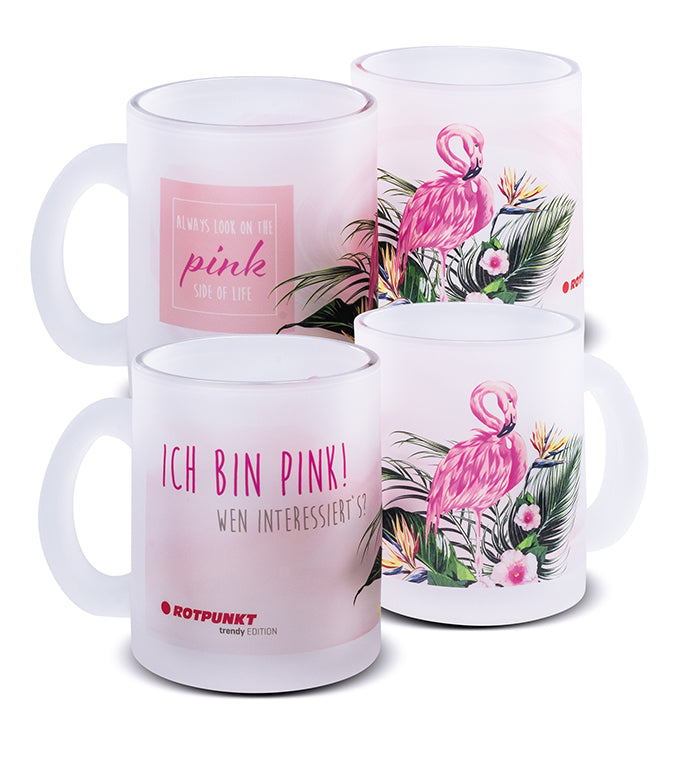 Flamingo-Tassen - 2x Milchglas / Motiv 1 und 4