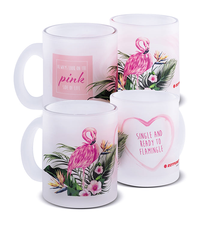 Flamingo-Tassen - 2x Milchglas / Motiv 3 und 4