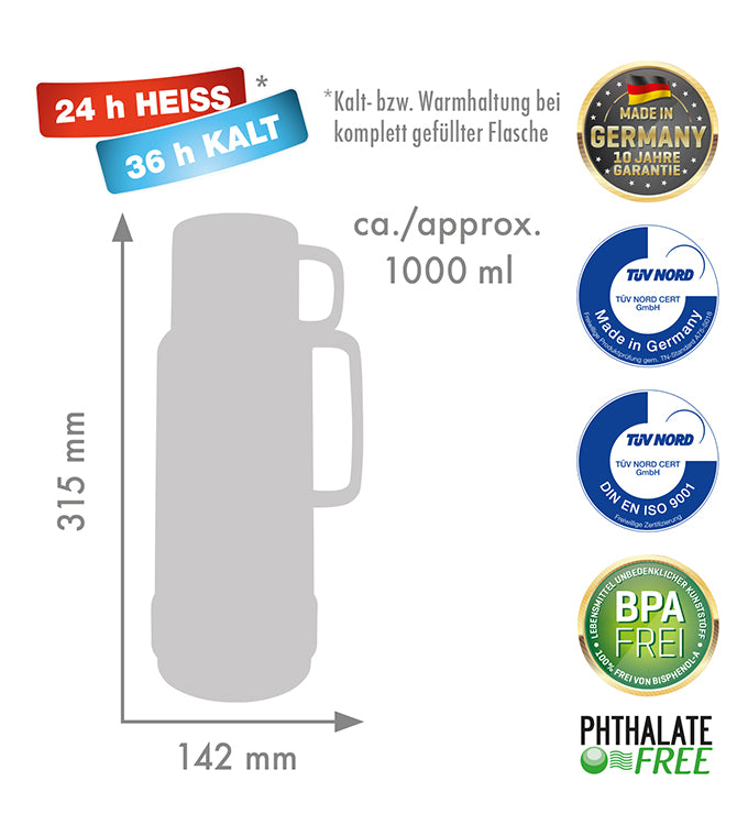 Isolierflasche 80 ANDREAS - 1,0 l | shiny burgund