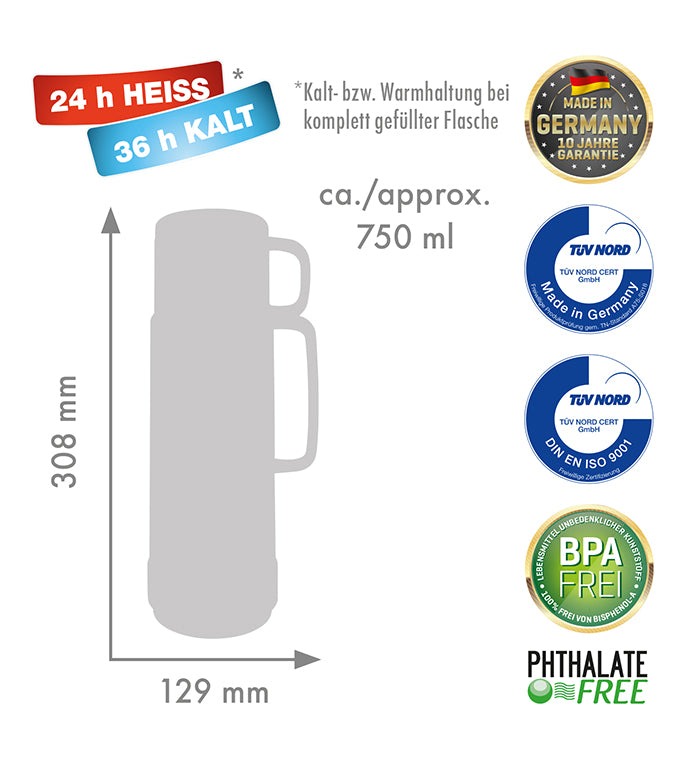 Isolierflasche 80 ANDREAS - 0,75 l | shiny burgund