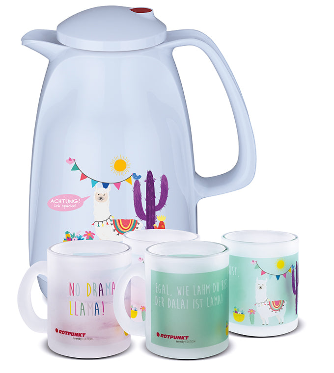 Lama-Set polar - mit 2 Milchglastassen / Motiv 1 und 2