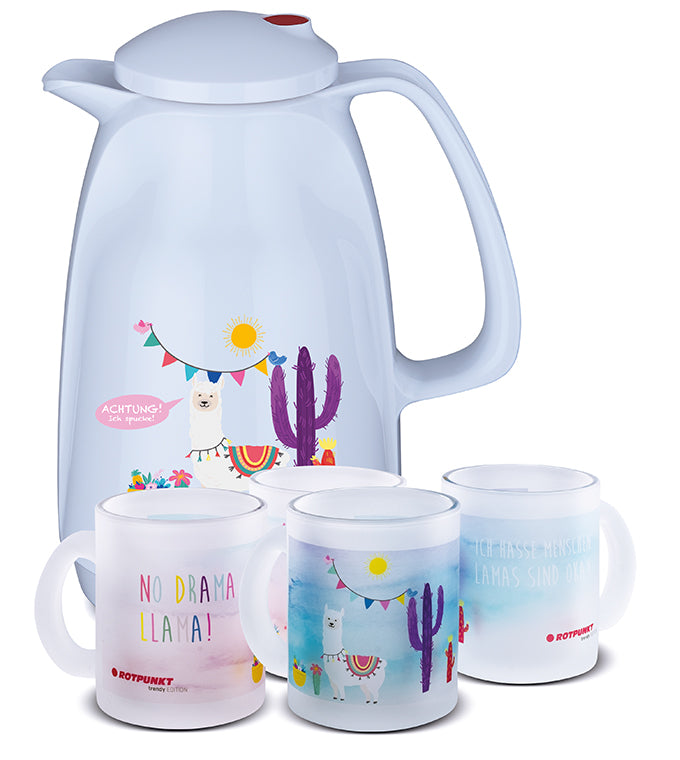 Lama-Set polar - mit 2 Milchglastassen / Motiv 1 und 3