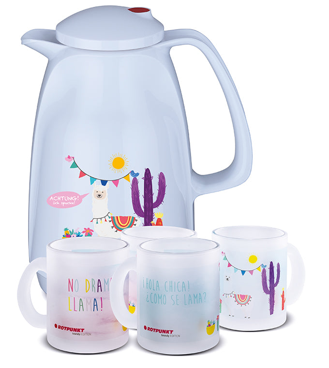 Lama-Set polar - mit 2 Milchglastassen / Motiv 1 und 4