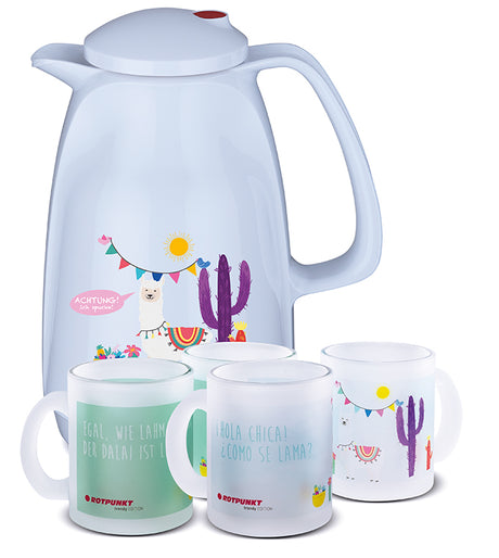 Lama-Set polar - mit 2 Milchglastassen / Motiv 2 und 4
