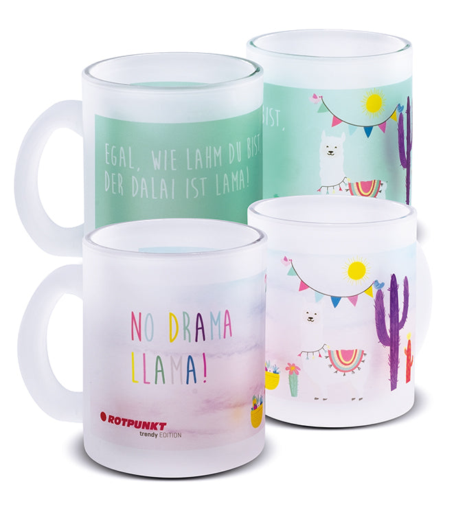 Lama-Tassen - 2x Milchglas / Motiv 1 und 2
