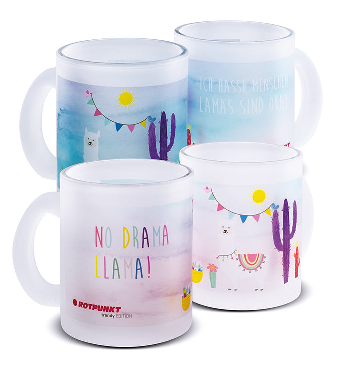Lama-Tassen - 2x Milchglas / Motiv 1 und 3