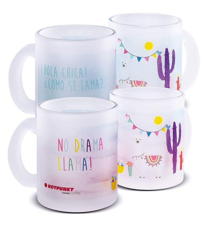 Lama-Tassen - 2x Milchglas / Motiv 1 und 4