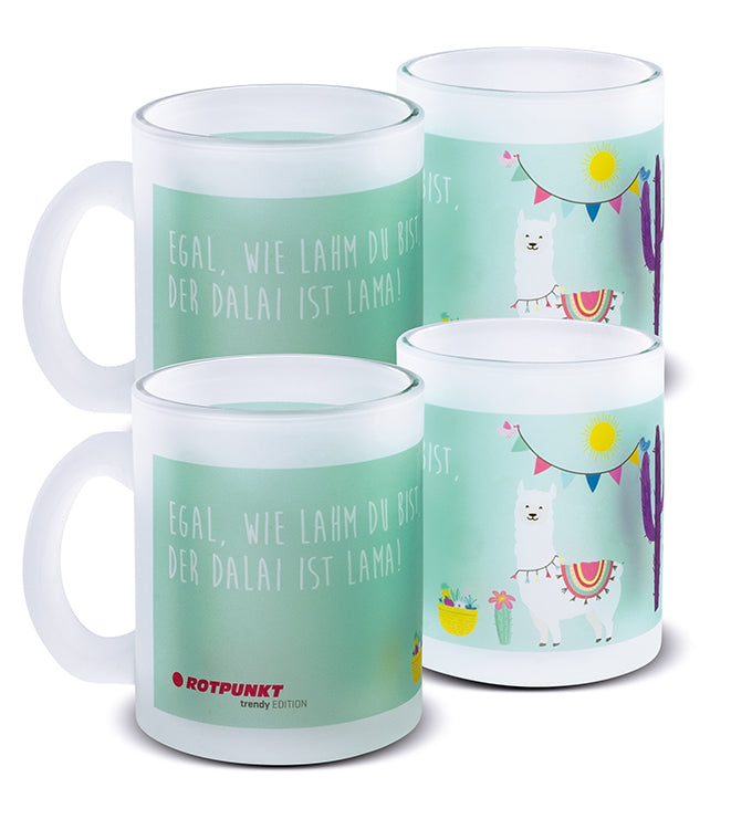 Lama-Tassen - 2x Milchglas / Motiv 2
