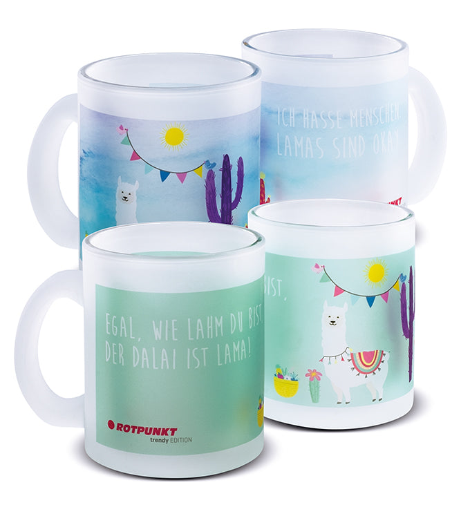Lama-Tassen - 2x Milchglas / Motiv 2 und 3