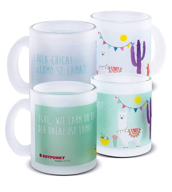 Lama-Tassen - 2x Milchglas / Motiv 2 und 4