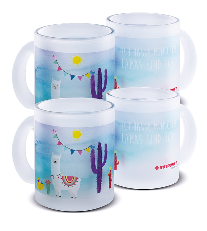 Lama-Tassen - 2x Milchglas/ Motiv 3