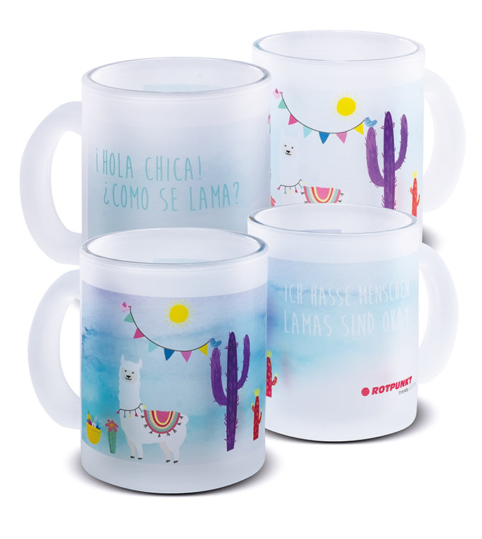 Lama-Tassen - 2x Milchglas / Motiv 3 und 4