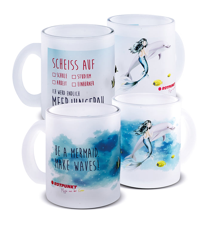 Meerjungfrau-Tassen - 2x Milchglas / Motiv 1 und 3