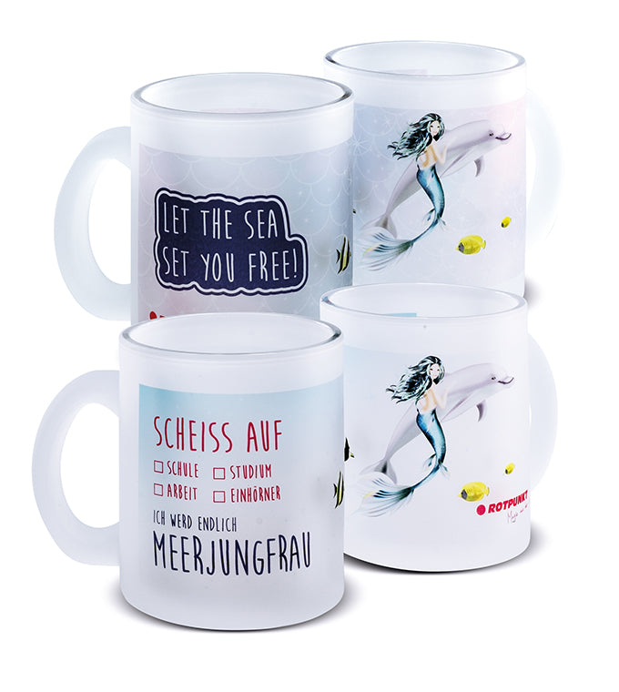Meerjungfrau-Tassen - 2x Milchglas / Motiv 3 und 4