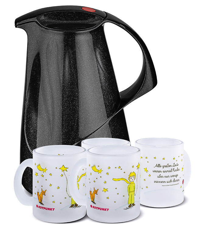 Set Der Prinz & sein Fuchs black - mit 2 Milchglastassen / Motiv 1 und 4