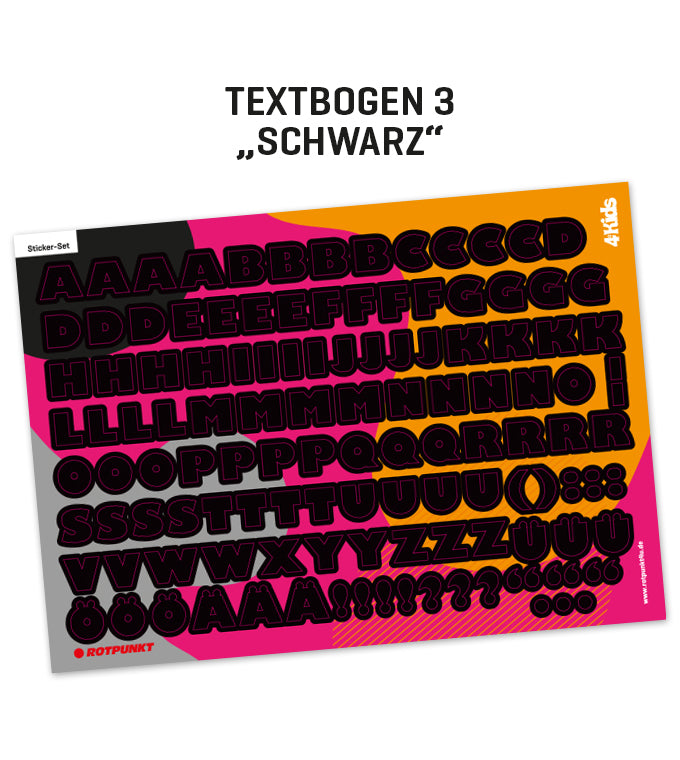 Kinderflasche „4 KIDS“ - Textbogen 3 schwarz