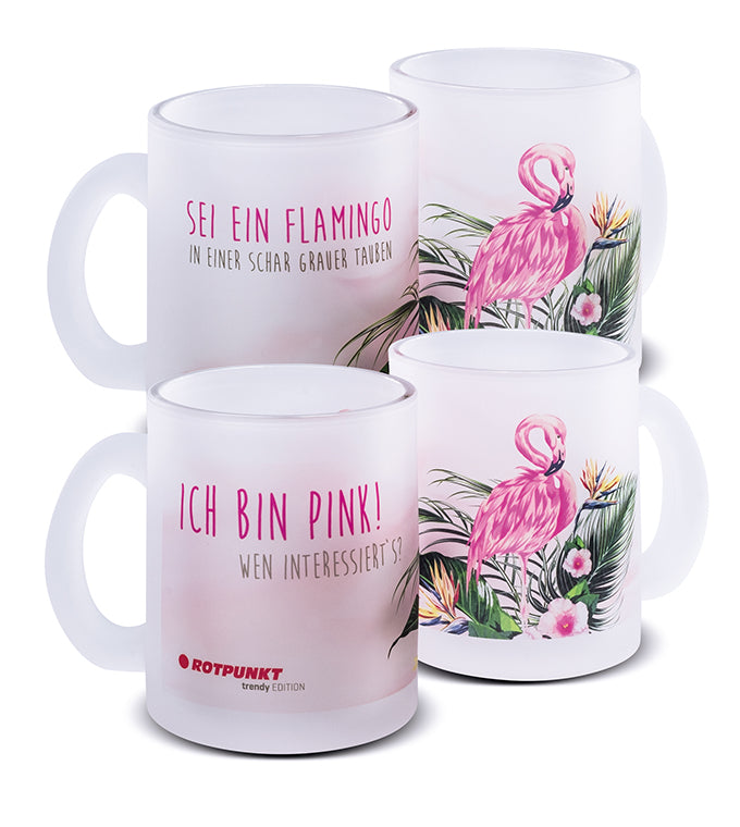 Flamingo-Tassen - 2x Milchglas / Motiv 1 und 2